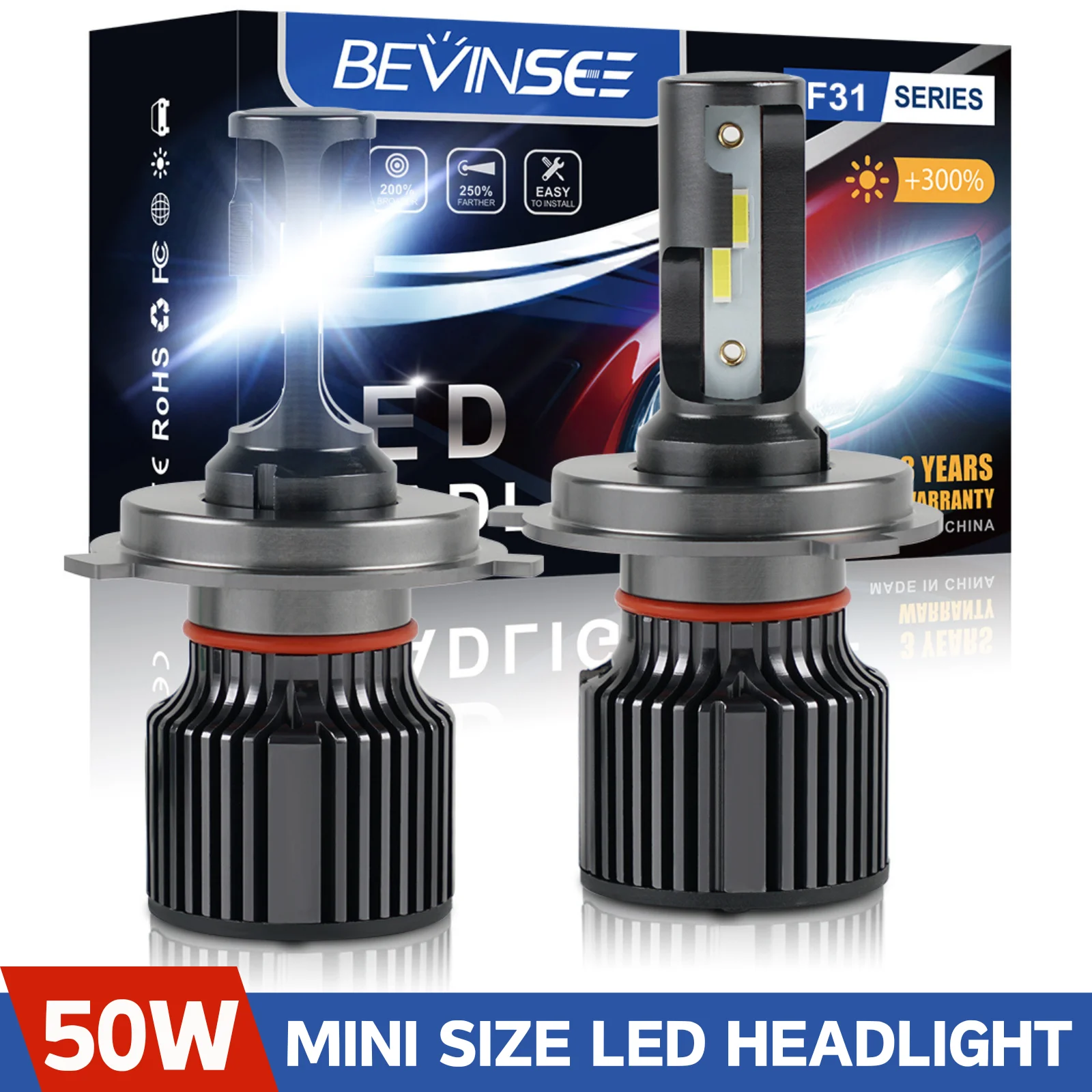 

BEVINSEE H7 H11 H4 Светодиодные автомобильные фары H3 H8 H9 9006 HB4 9005 HB3 H1 9012 Автоматические светодиодные противотуманные фары Мини-размер CSP 1860 6000K 12V