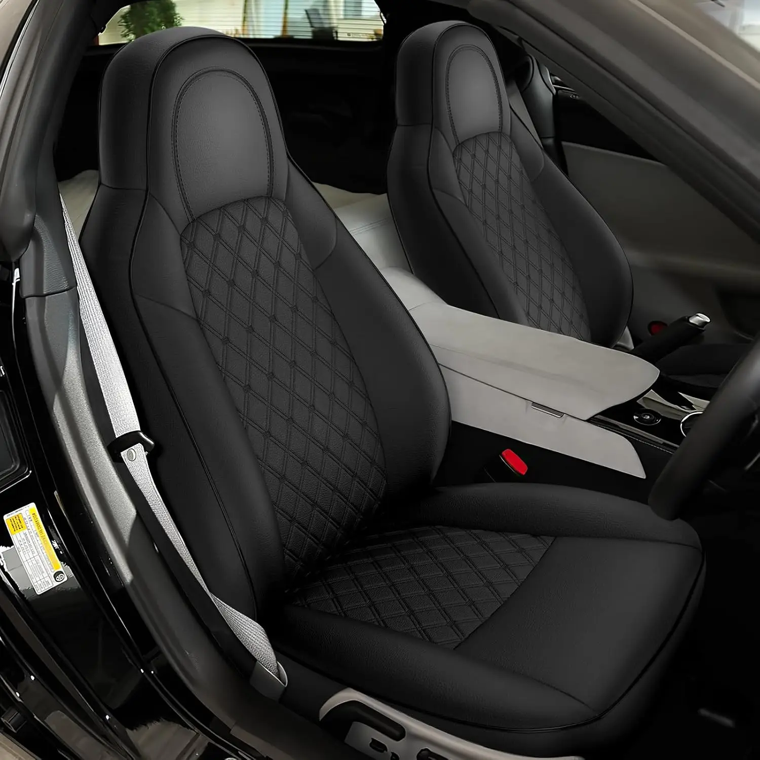 Front Car Seat Covers Customized Fit 2005-2013 Chevy Chevrolet Corvette C6 Standard Seats, Leather, Black