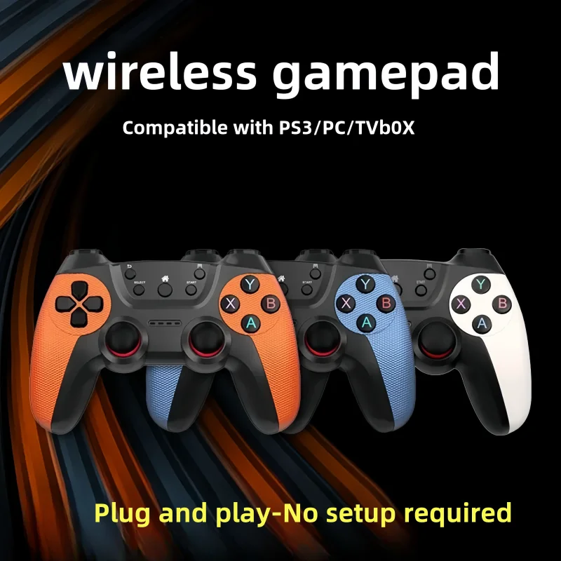 Wireless Game Controller, Plug and Play Gamepad with Dual Vibration & Turbo Burst Function, Ergonomic Anti-Slip Joystick Compatible with PS3, PC, Smart TV, TV Box
