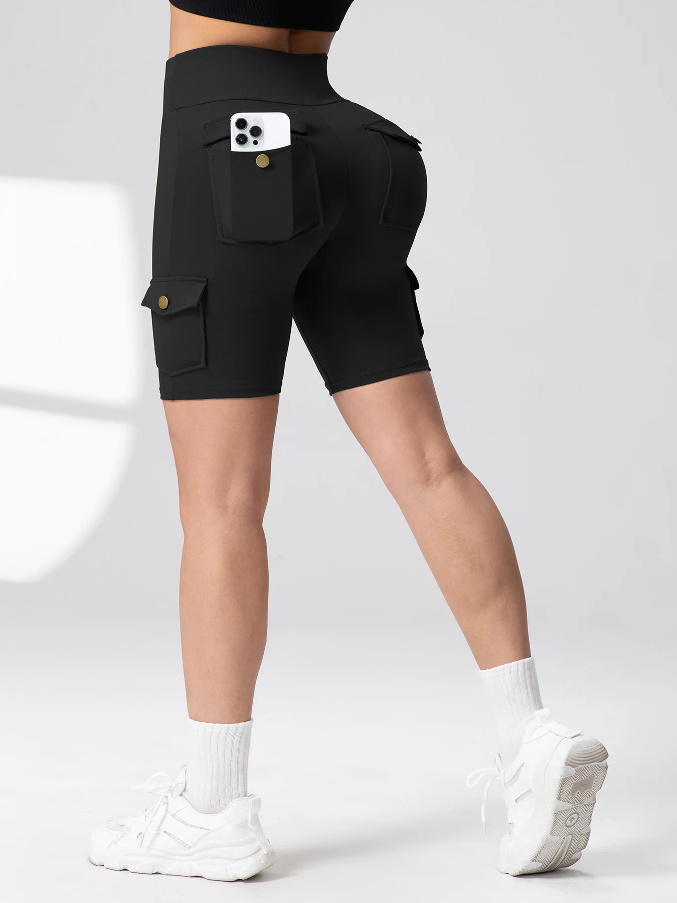 Multi-Pocket Solid Color Women Shorts Butt Lifting Multi-Pocket Workwear 5-Port… - Image 6
