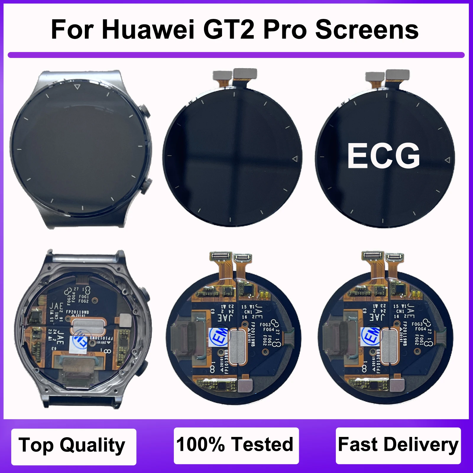 Screen Replacement for Huawei Watch GT2Pro VID-B19 Smart Watch LCD Display Touch Screen Digitizer Full Assembly with Repair Tool