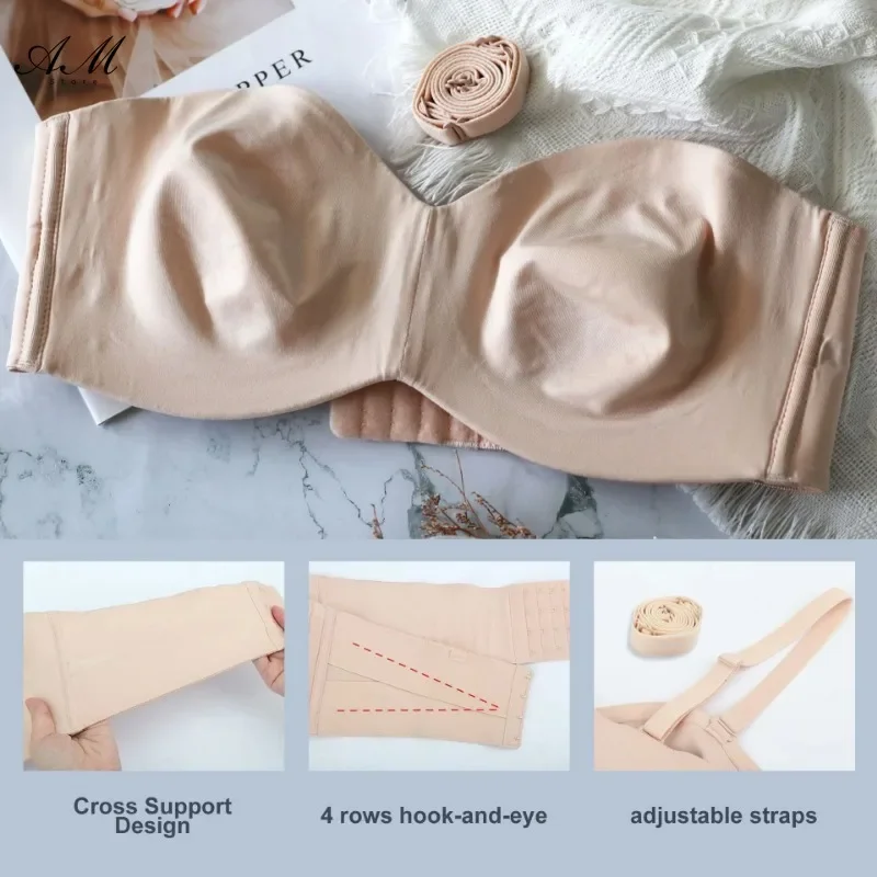 Reggiseno a fascia convertibile antiscivolo con supporto completo Reggiseno push up senza spalline taglie forti Reggiseno senza cuciture con ferretto convertibile levigante non imbottito