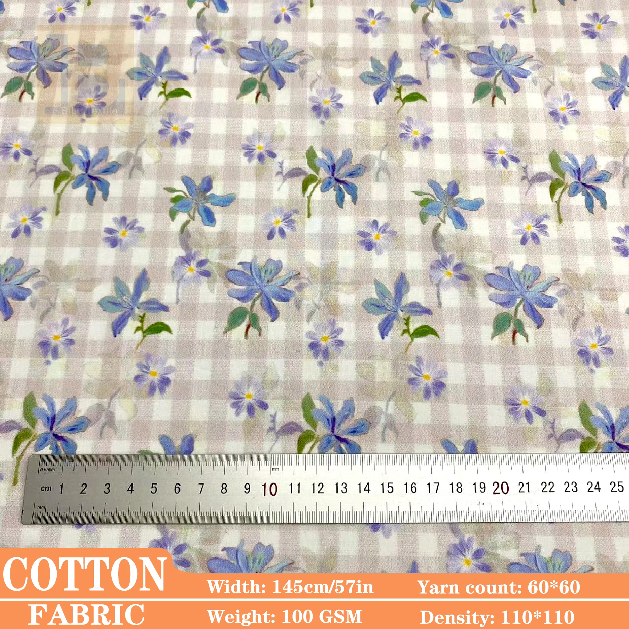 

100% Cotton Digital Print Fabric,60s Like Liberty Style Gingham Floral for Women's, Kids' Dresses & Slips DIY Sewing Clothing