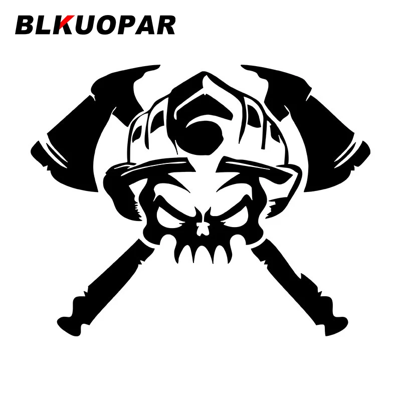 

BLKUOPAR Personalized Firefighter Skull Car Stickers Personality Decals Scratch-Proof Die Cut Vivid Graphics Trunk JDM Styling
