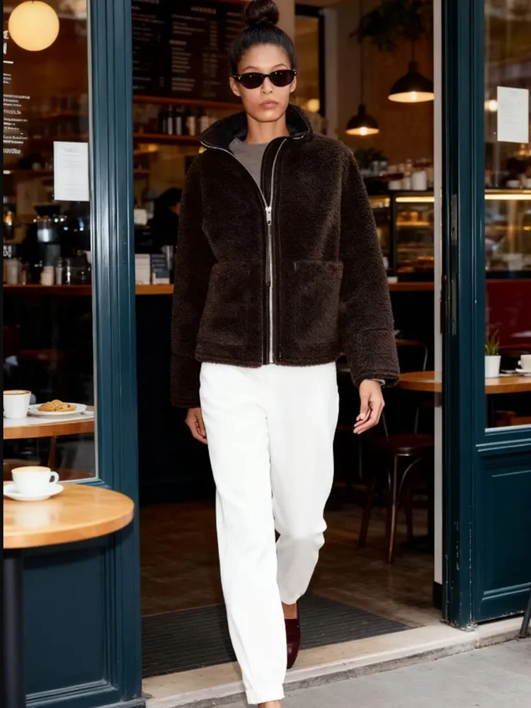 

Women's Jacket Coat Autumn/Winter Fashion Versatile Solid Color High Collar Zipper Jacket Casual Loose Long Sleeve Outwear