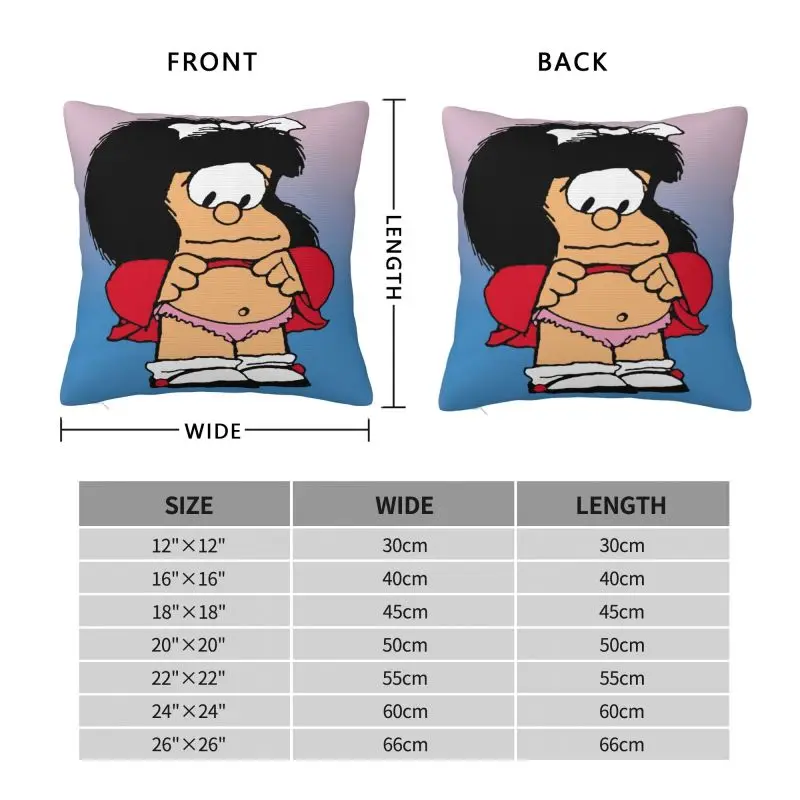 Custom Nordic Style Grappige Mafalda Kussenhoes 45X45Cm Polyester Quino Comic Cartoon Kussensloop Voor Sofa Auto Vierkante Kussensloop