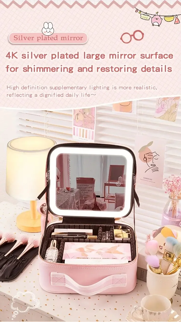 3-farbige tragbare Reise-Make-up-Tasche mit Spiegel und wiederauf ladbarer LED-Licht-wasserdicht, ohne Duft und Lithium-Batterie – Detail 3