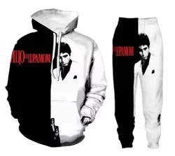 Nieuwe Heren/Dames Scarface Kunst Grappig 3d Print Mode Trainingspakken Ronde Hals Hoodie Joggingbroek + Hoodies Tz024