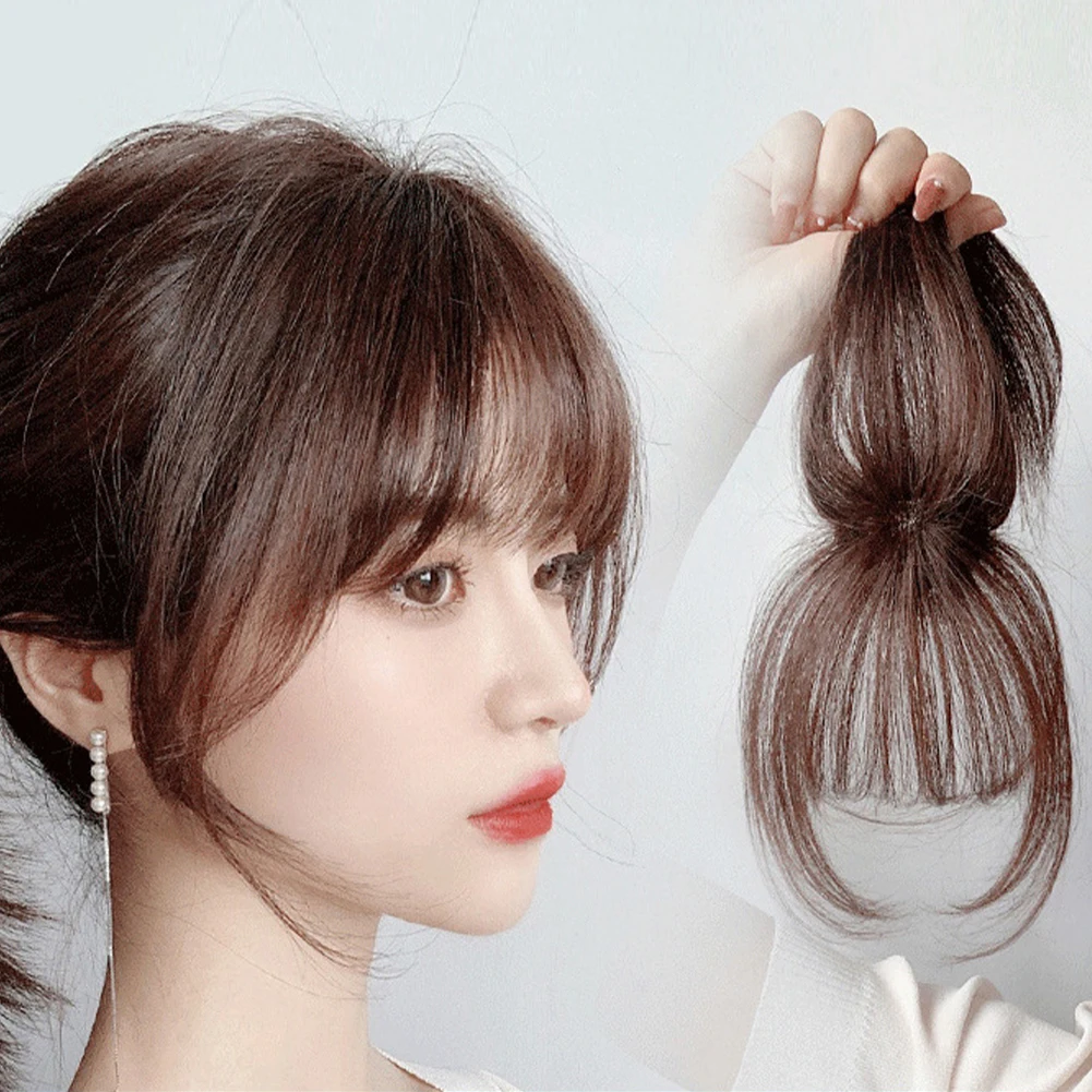 Mini Thin Air Blunt Light Bangs Human Hair Bangs with Temples Headband Hand-made Natural Clip on Bangs Hairpiece