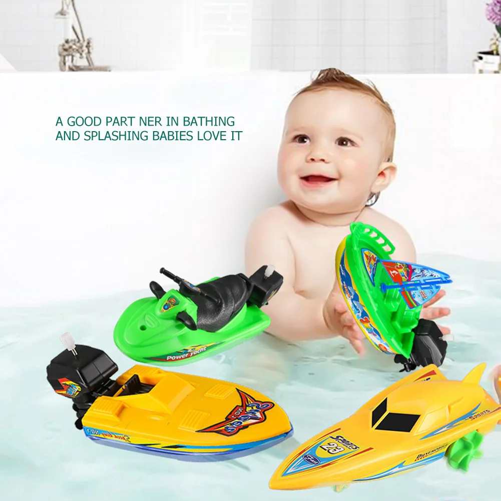 Parent-child Interactive Shower Water Toy Set Water Boat Speed Ship Classic Clockwork Toy Children Shower Gifts Color Random