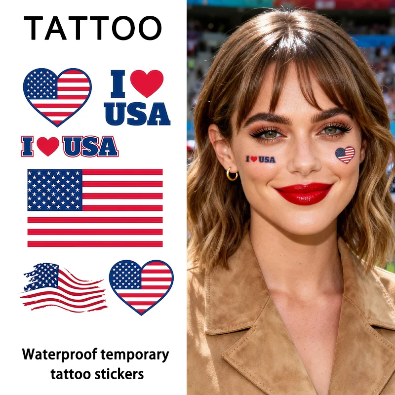 America Flag Temporary Tattoo Sticker, Long-lasting and Waterproof, Festival, Football, Soccer Fan Stickers, Arm, Face