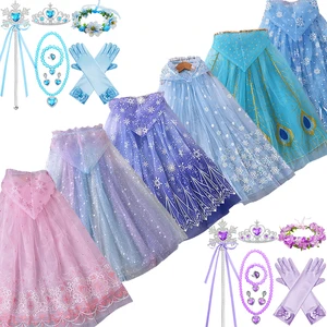 Mädchen Kinder Mode Snowflake Tulle Kostüm Prinzessin Cosplay Weihnachtsfeier Kleidung Kinder mit Kapuzenabdeckung drucken 8 Hauptverkaufsumhang mit Prinzessin Hood - №5