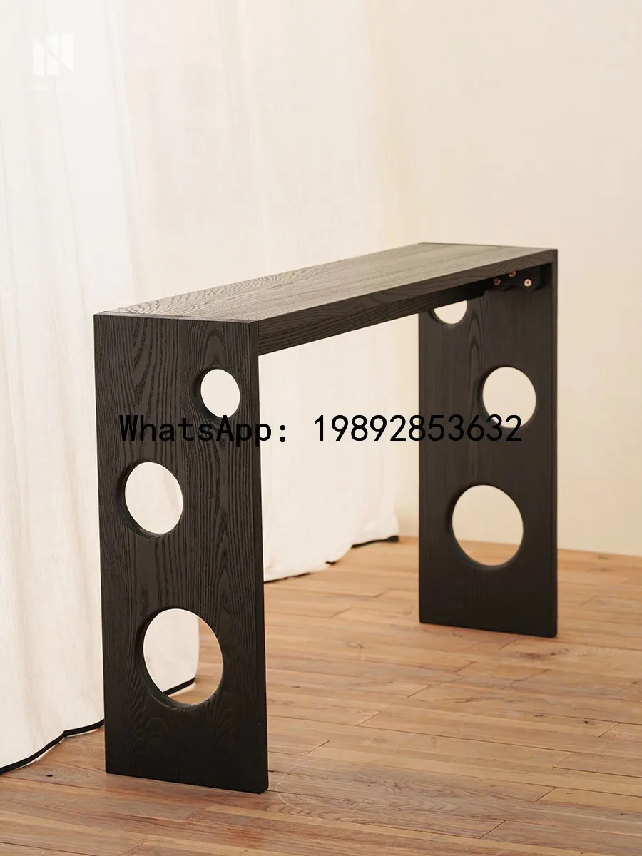 XL Wabi-Sabi Style Solid Wood Entryway Table Vintage Black Ultra-Narrow Entryway Console