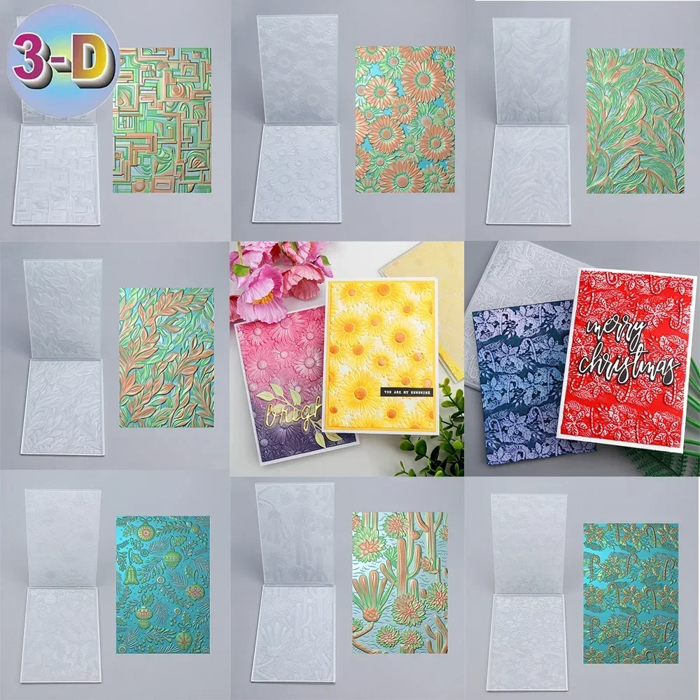 3D Embossing Folder Cactus Daisy Flower And Leaves Patterns Background For Adding Textured Detail To DIY Paper Crafting Project
