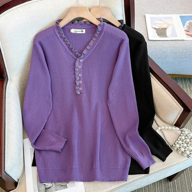 

Женская трикотажная кофта больших размеров с V-образным вырезом, свободного кроя, удобная, базовая, в корейском стиле, модная, трендовая, весенняя, с длинным рукавом