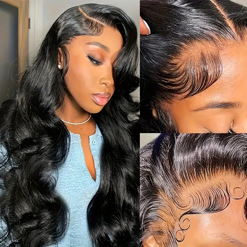 Perruque Lace Wig Body Wave 100% naturelle, cheveux humains, 13x6, 32 pouces, pre-plucked, avec baby hair, pour femmes