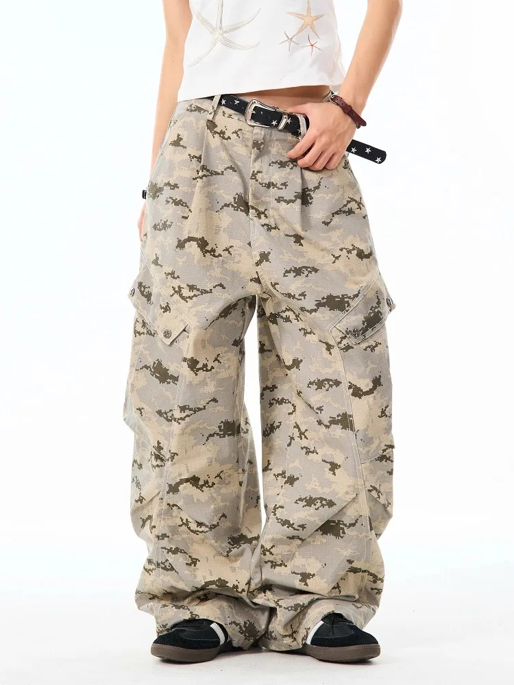 

Retro Desert Camouflage Pleated Loose Casual High Street Pants with Big kets Workwear Trousers Youth Faion Sle