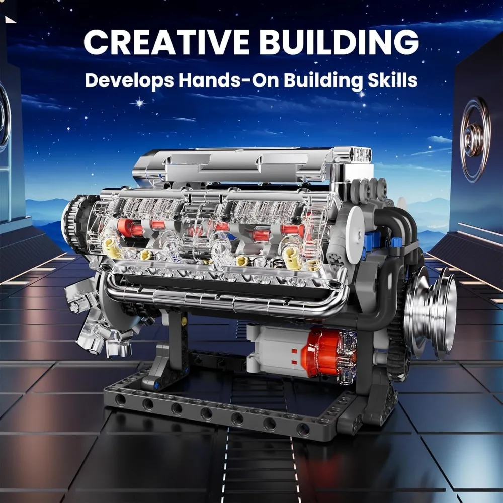 Kit d'assemblage de modèle, ensemble de montage de modèle de moteur V8, kit de modèle mécanique de 552 pièces, formation à la pensée spatiale, moteur de voiture, cadeaux créatifs pour adultes et adolescents, cadeaux d'anniversaire et de Noël