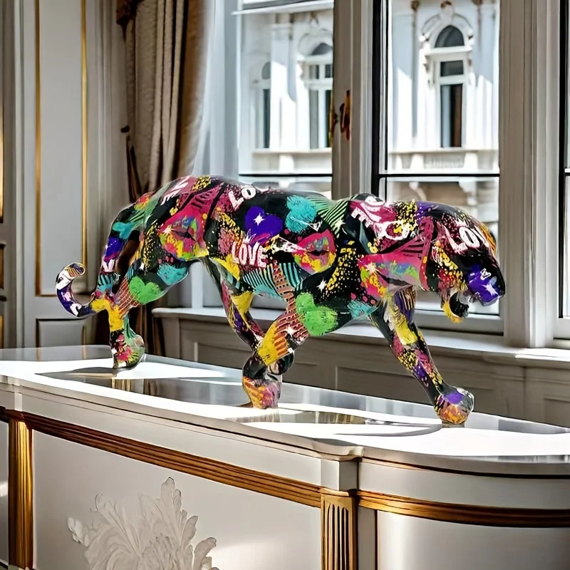 1pc Hand-Painted Realistic Leopard Resin Statue Color-Changing Creative Art Sculpture for Home Office Living Room Desktop Decor