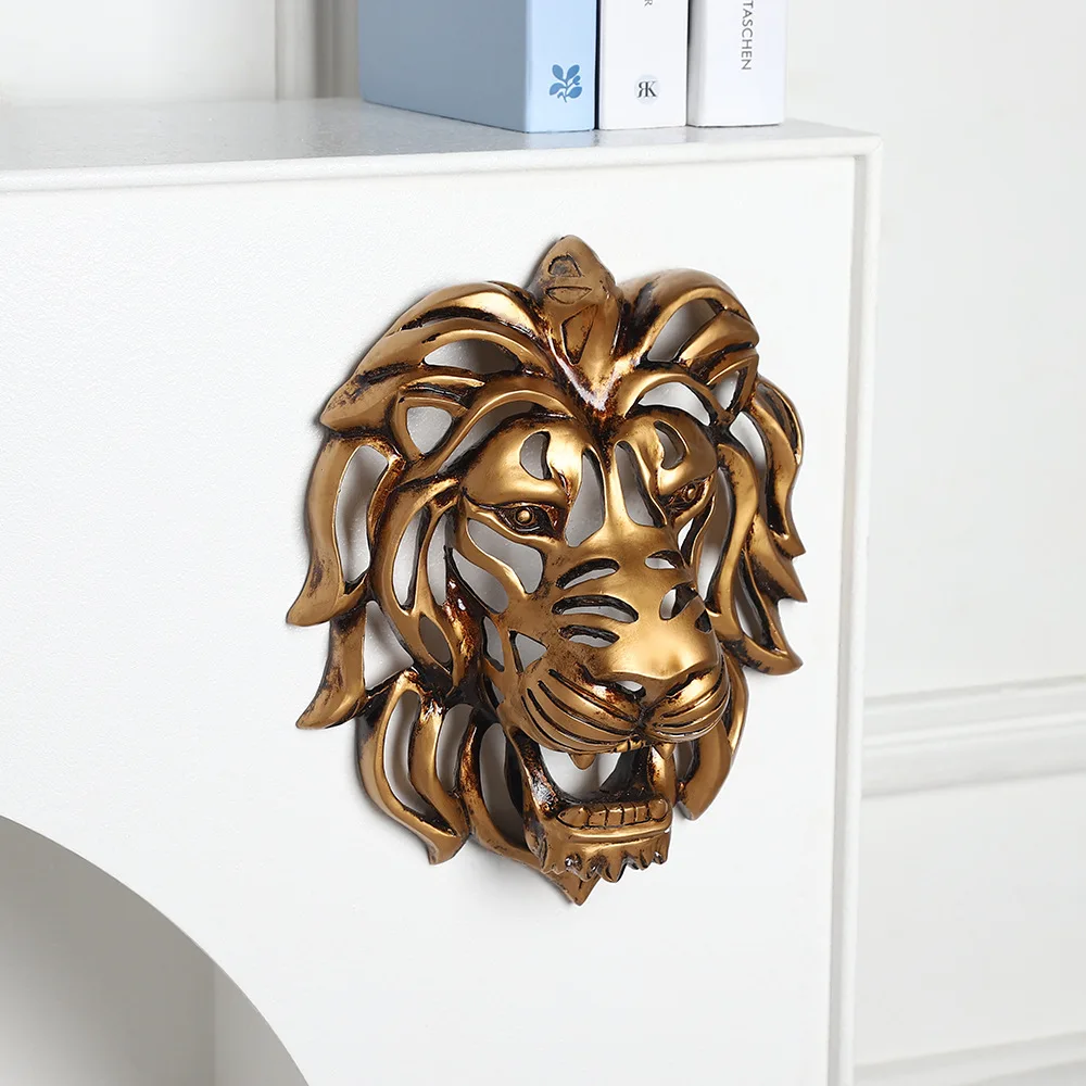 

Gold lion head decoration, outdoor entrance door wall hanging decoration, large entrance resin wall hanging decoration