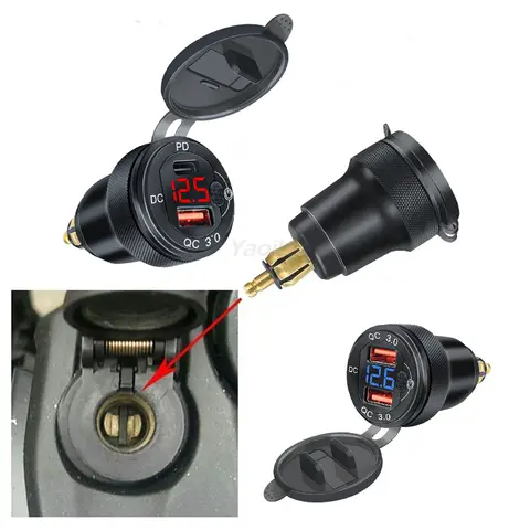 PD QC3.0 Motorcycle USB Charger 12V Power Adapter Hella DIN Socket w/ Button switch LED Voltmeter For BMW For Ducati For Triumph
