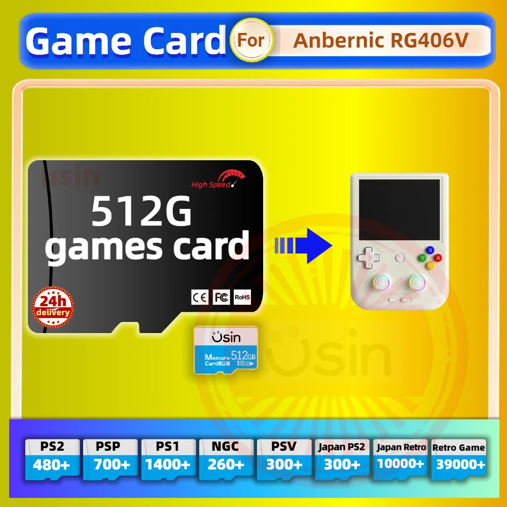 Game Card For Anbernic RG406V RG406H Retro Classic Games PS2 PSP Android Handheld Gaming Console Gaming Memory TF SDH-Speed 512G