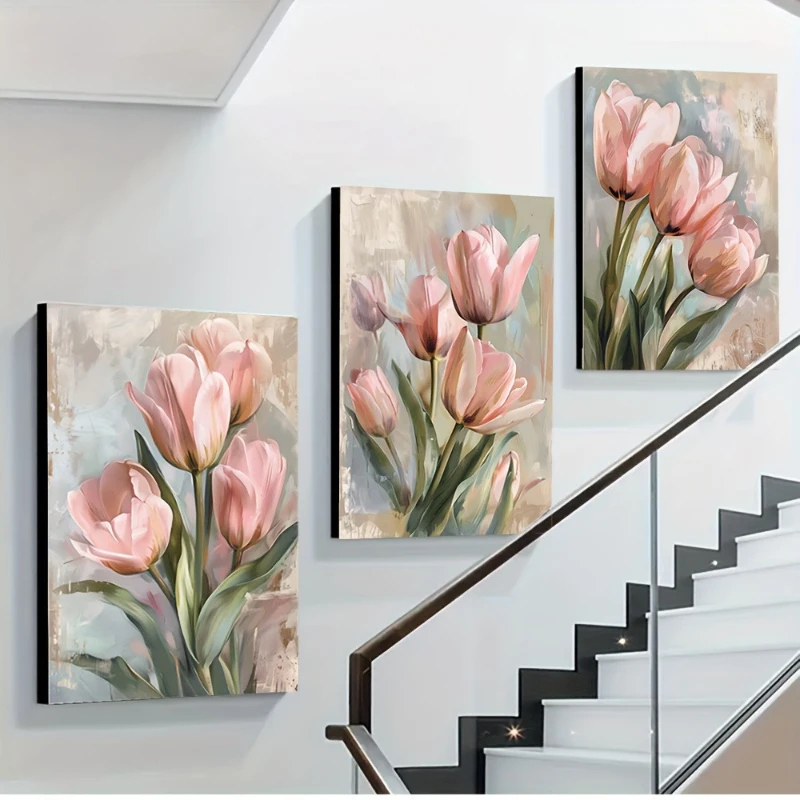 Póster e impresiones de tulipanes rosas abstractos modernos, cuadro sobre lienzo artístico de flores, imagen artística de par