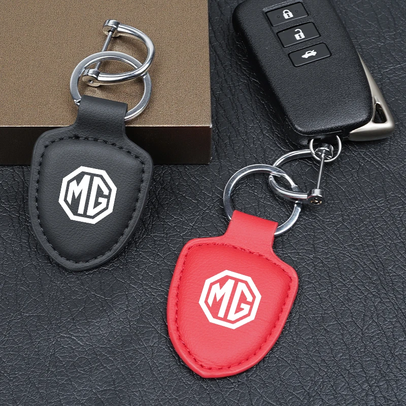 1Pcs PU Leather Car Key Chain Key Ring Holder With MG Logo For MG4 EV MG ZS MG5 MG7 MG HS Anti‑Lost Keychain Auto Interior Acces