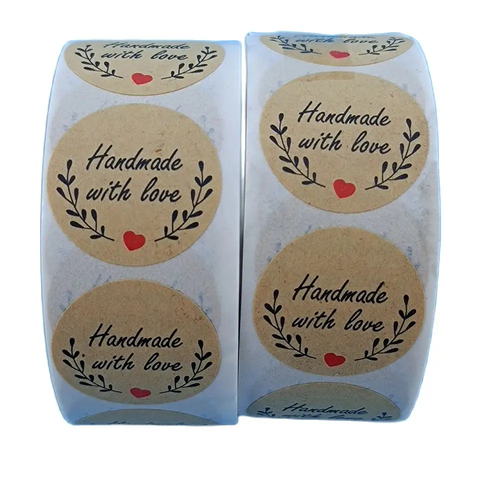 kraft Round Sticker Label hand made with love Sealing Sticker Homemade snack pack decorative sticker Size 2.5 cm 0.98