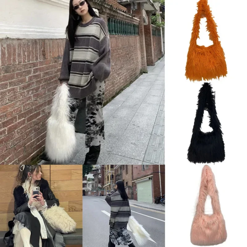 

Candy Color Plush Bag Instagram Sweet Cool Spice Girls Europe America Candy Long Hair Capacity Large Shoulder Crossbody Bag New