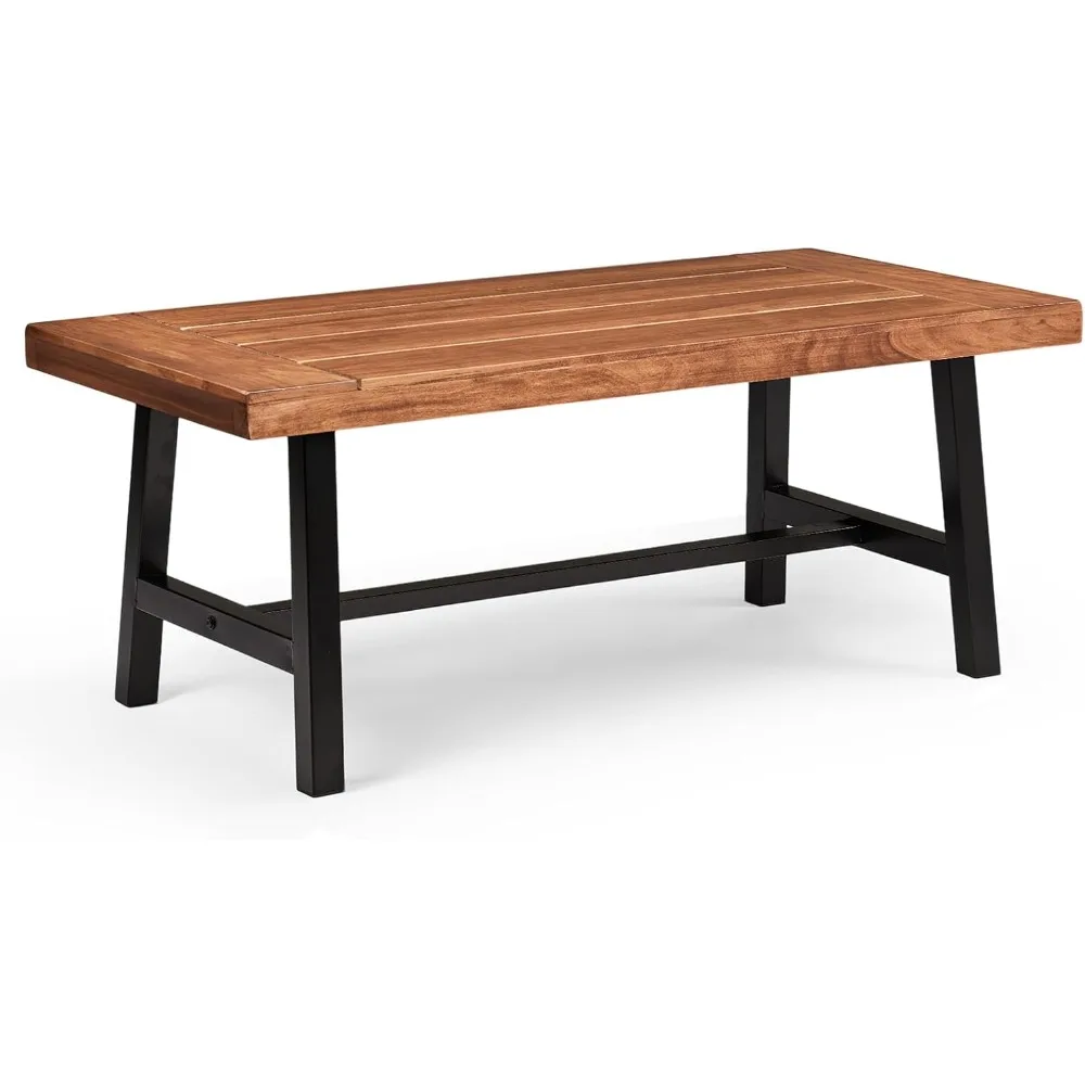 

Outdoor Wooden Coffee Table with Metal Frame - Heavy Duty 350lbs All-Weather Patio Table, Waterproof Solid Wood Top