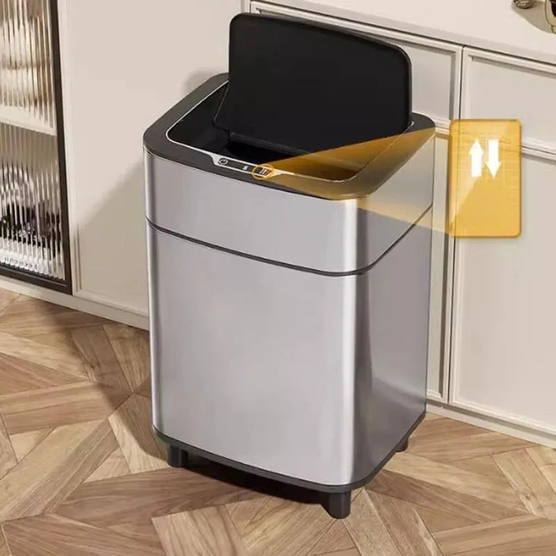 Household Smart Waste Bins Automatic Open Lid Kitchen Trash Can Bedroom Smart Stainless Steel Trash Can Home Cleaning Organizer