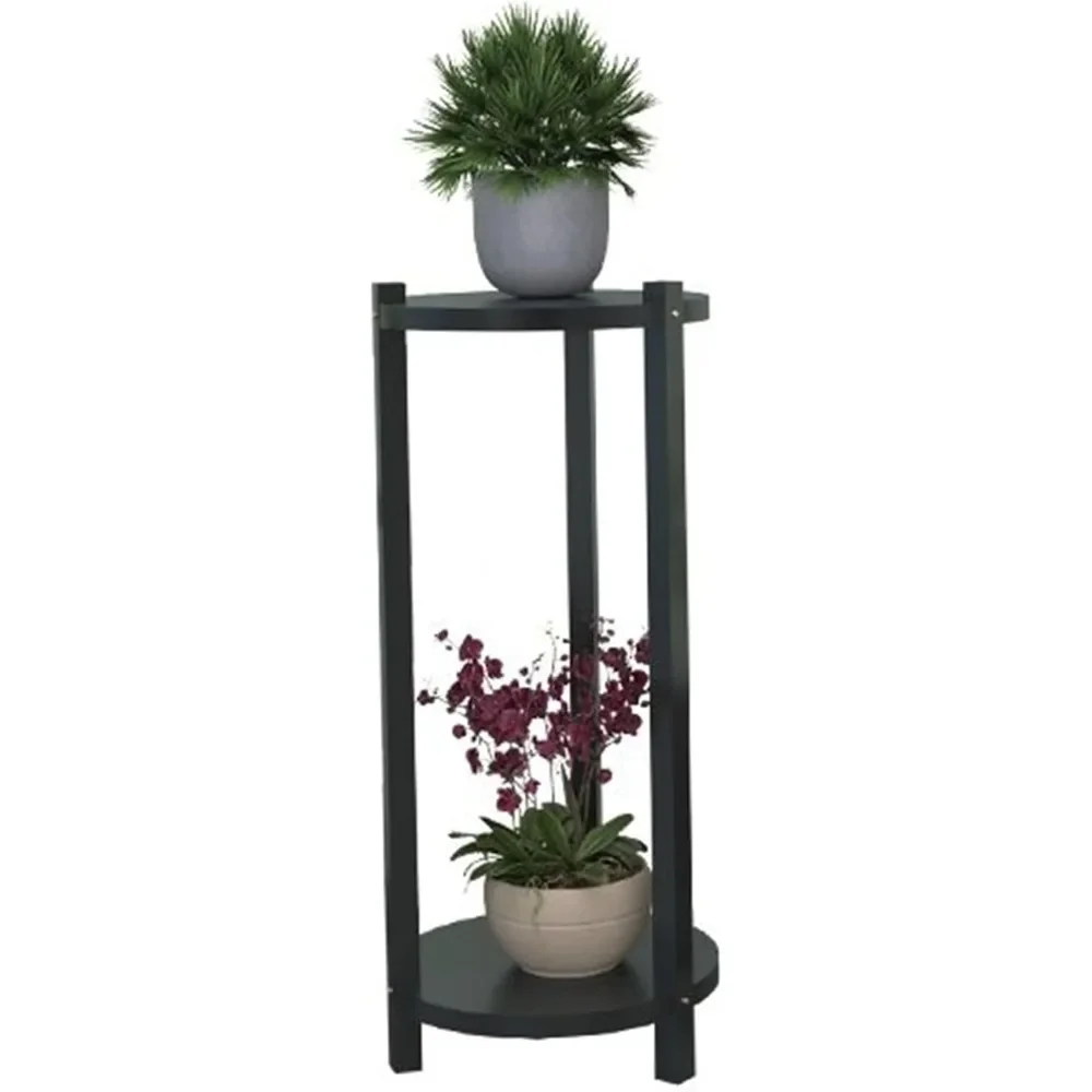 Metal Plant Stand Black - Indoor Outdoor Flower Pot Holder, Iron Display Rack (Size: 70x30cm)