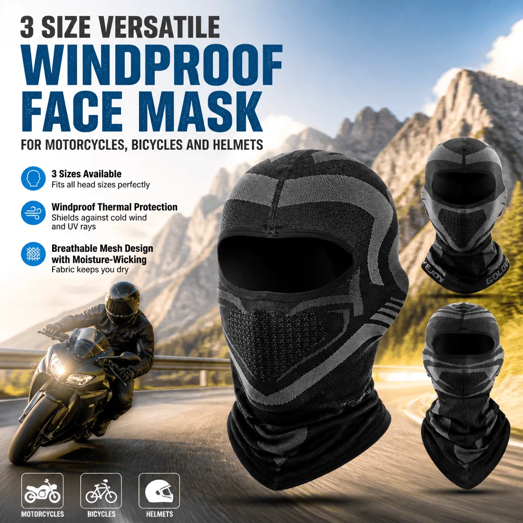 Windproof Face Mask Thermal Balaclava Motorcycle Helmet Liner Ski Mask Cycling UV Protection Breathable Moisture Wicking 3 Sizes