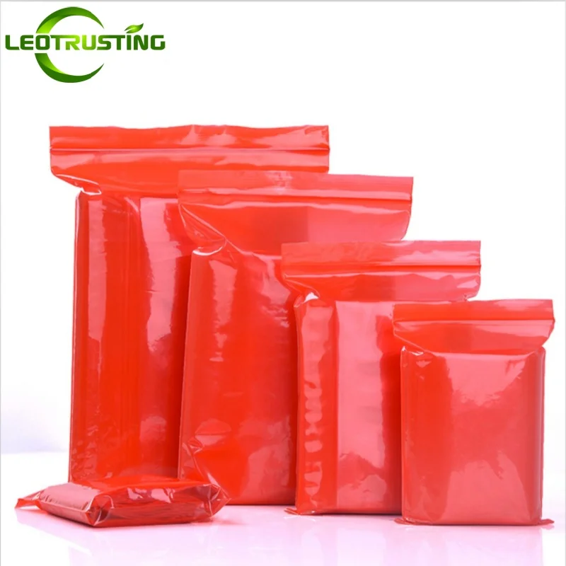 100 STKS Rode PE Plastic Ziplock Verpakking Zak DIY Sieraden Snack Thee Poeder Suiker Koffie Kantoorbenodigdheden Party Gift Opslag Zakjes