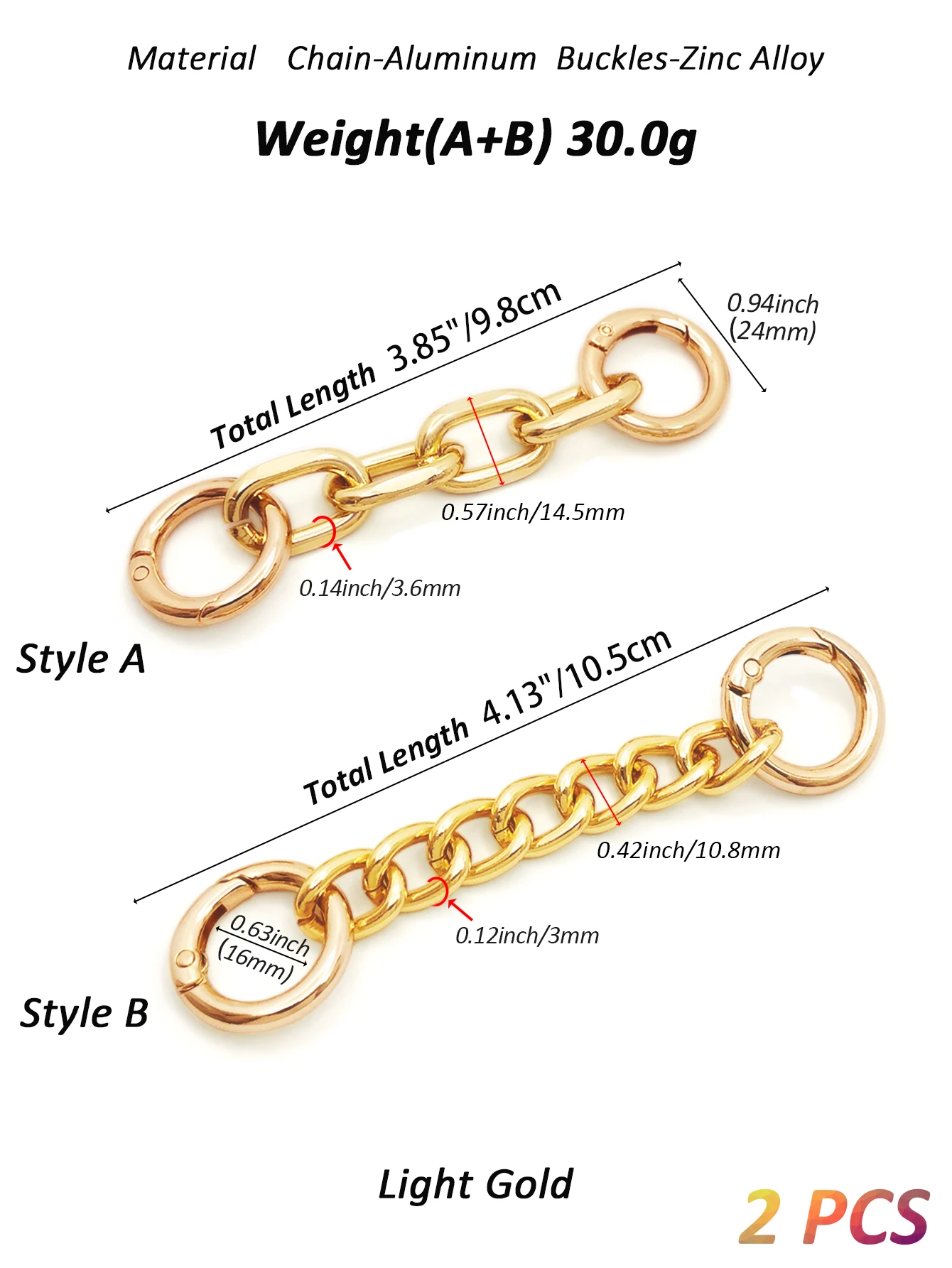 Bag Strap Extender Chains Metal Purse Chain 2 Styles Shoulder Bag Strap Extender Chains with Spring Gate Rings for Bag Straps