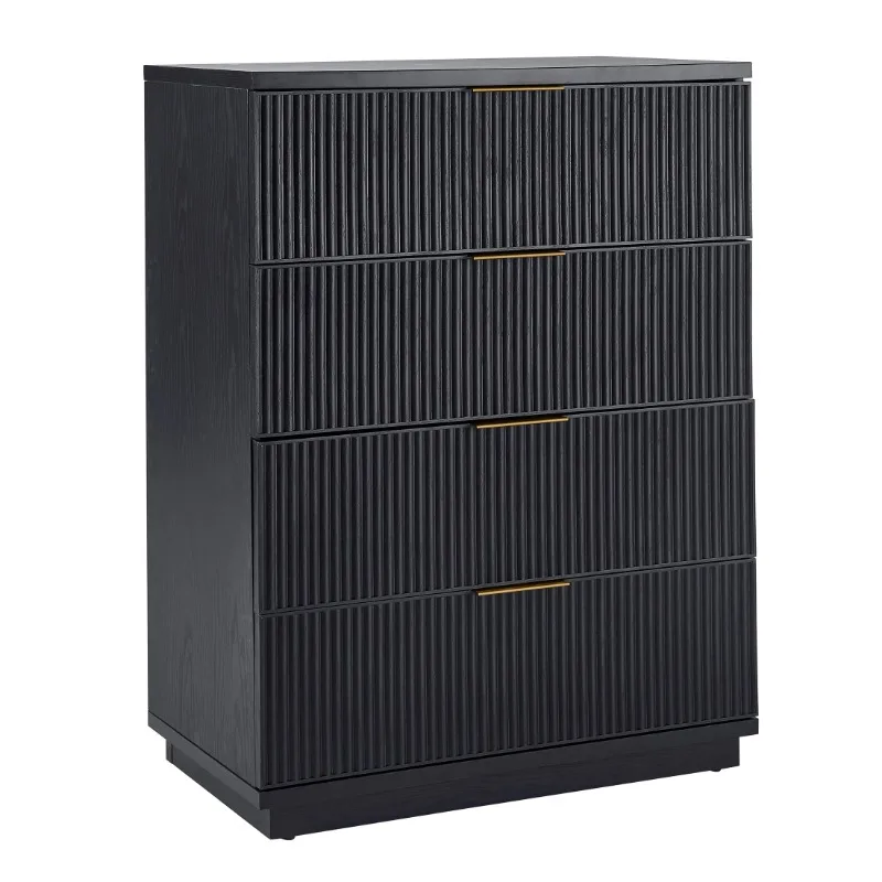 Lillian Fluted 4-Drawer Dresser for Bedroom , Rich Black Finish