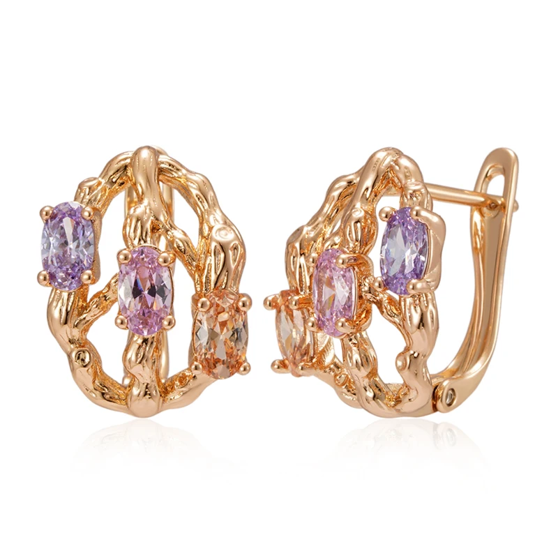 Kinel Unusual Colourful Natural Zircon Accessories 585 Rose Gold Color Dangle Earrings for Women Fashion Daily Vintage Jewelry