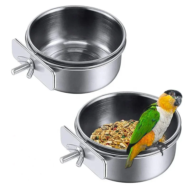 LMZOE สัตว์ขนาดเล็ก Parrot ถ้วยให้อาหาร BIRD Feeder จานสแตนเลสที่ถอดออกได้น้ําดื่มชามอาหารพร้อม CLAMP Holder