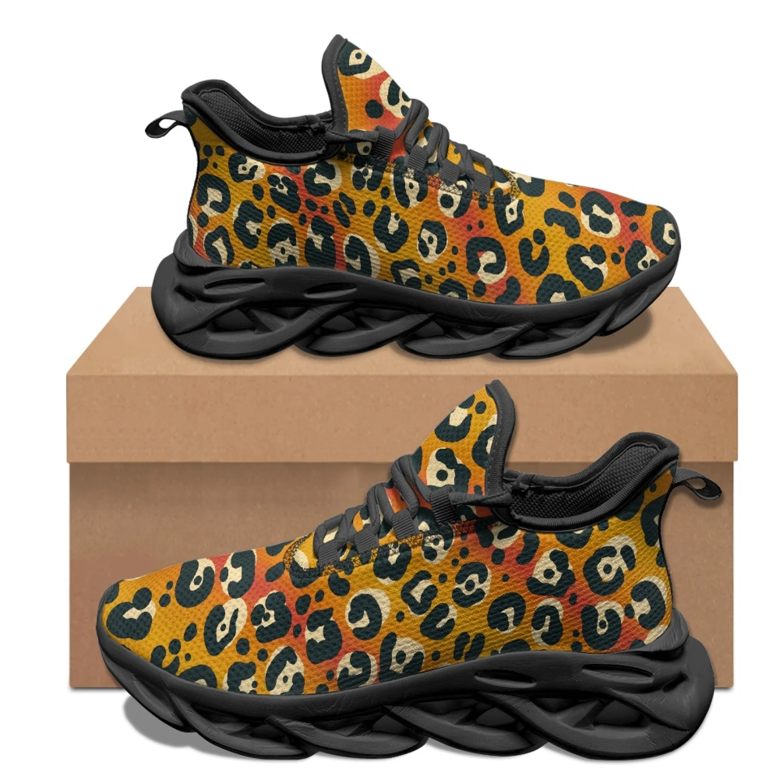 PENSTROLL PENSTROLL Orange Leopard Print Non Slip Blade Running Shoes Athletic Footwear for Mens Fashion 2026 Outdoor Sports