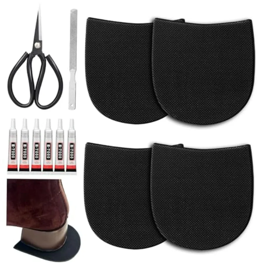 Large SizeRubber Shoe Heel Repair Pads, 4mm Thick, with Scissors, Sanding Tools and Glue, for Men's and Women's Boots, Formal S
