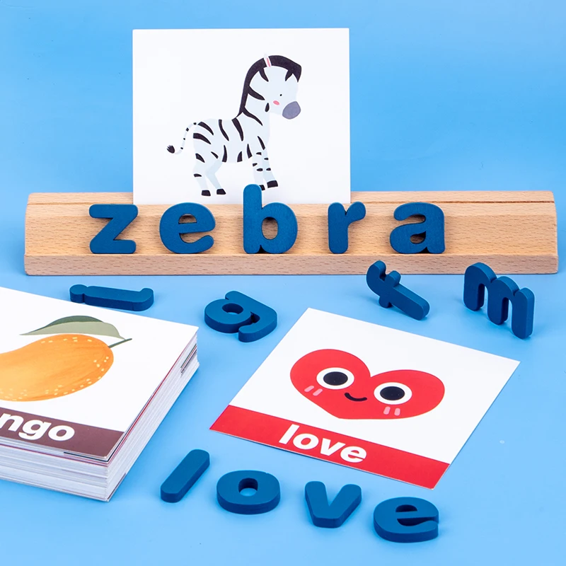 Children\'s Wooden Toy Letters Match English Spelling Words Family Baby Early Education Montessori Toy Alphabet Puzzle Table Game