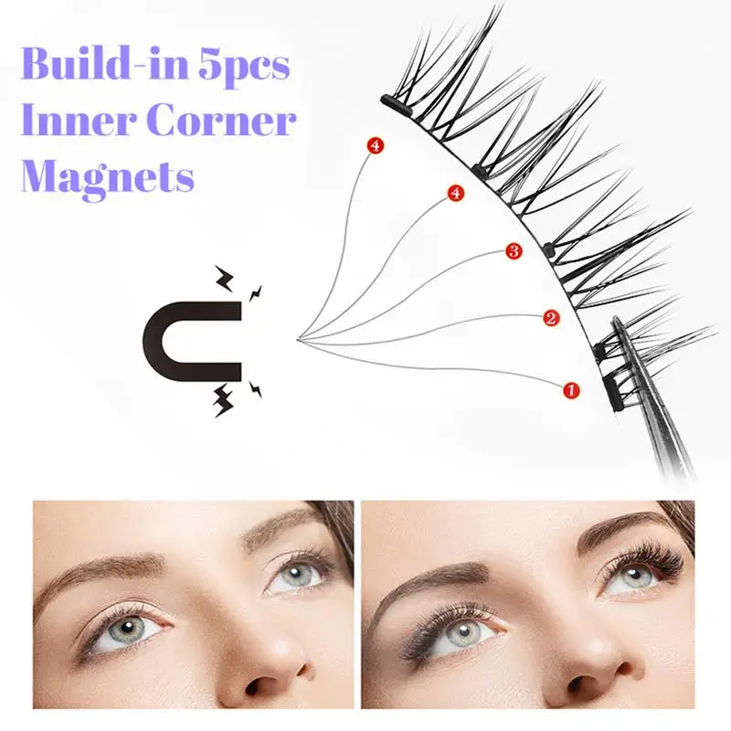 Magnetyczne sztuczne rzęsy 2 pary wielokrotnego użytku 3D naturalny wygląd, delikatny sztuczne rzęsy z pęseta do rzęs magnetyczne rzęsy wielokrotnego użytku