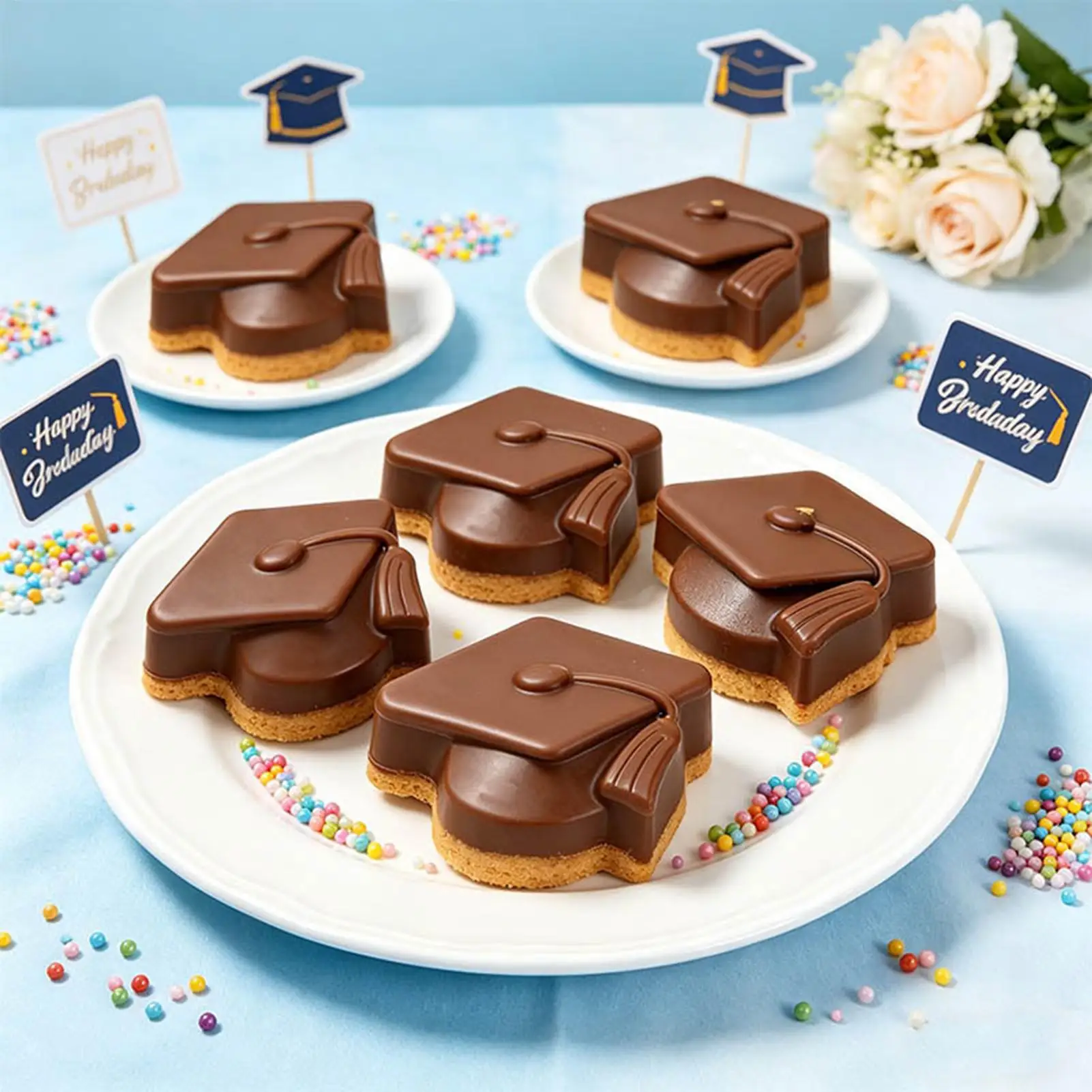 Graduation Chocolate Mold 3D 6 Cavity Cap Silicone Moulds Graduation Fondant Mold For Candy Making Kitchen Classroom Snacks Ice
