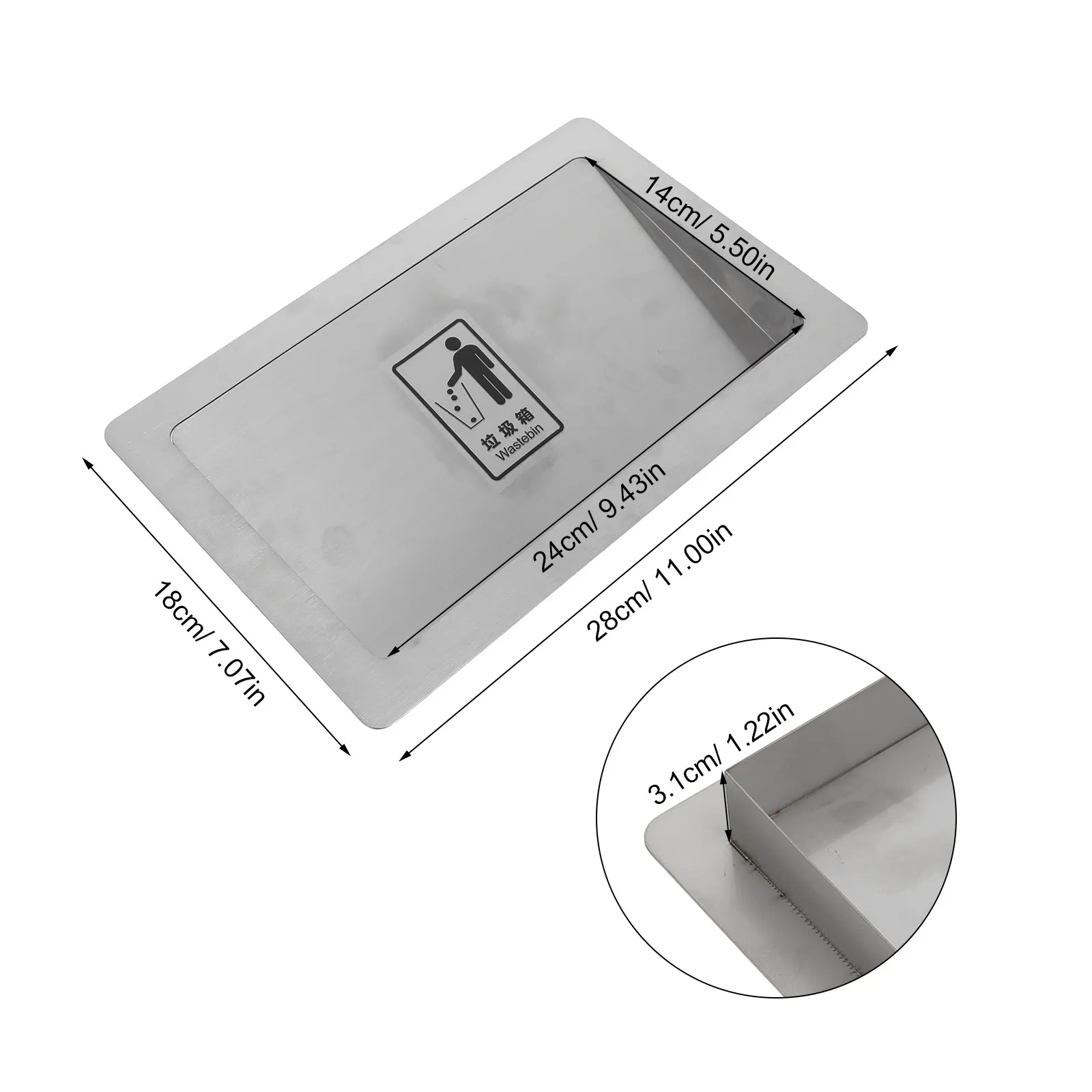 Stainless Steel Embedded Trash Chute Lid Side Mounted Swing Flap Built-in Recessed Waste Disposal Cover Kitchen Cabinet Size 2