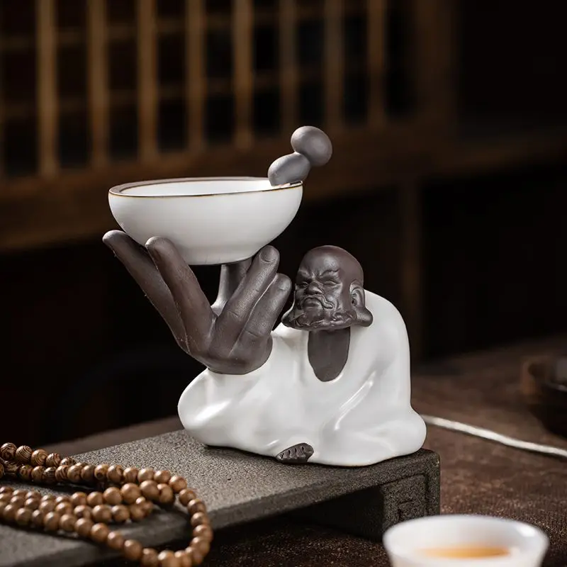 Creative Ceramic Tea Drain Tea Ceremony Zen Dharma Desktop Decoration Ru Kiln Kung Fu Tea Strainer Set