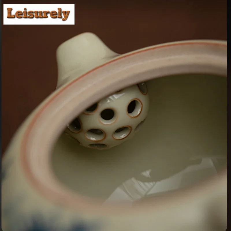 230ml Retro Ru Kiln Porcelain Xishi Teapot Elegant Flower And Bird Ink Pot Household Tea Soaking Kettle Cha Supplies Collection