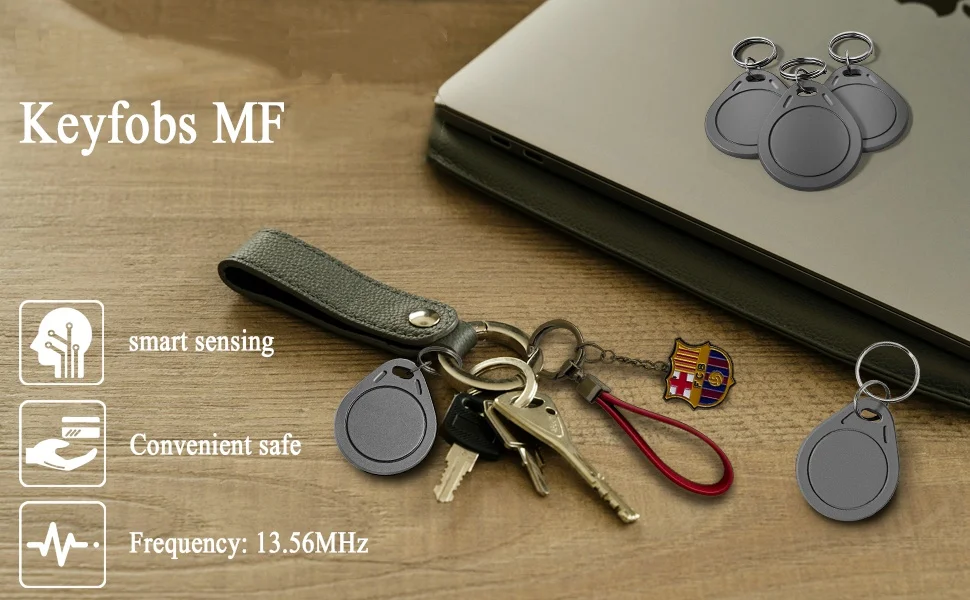 5PCS 13.56MHz MF 1K S50 IC Keyfob RFID Tag Read Only Waterproof Token Keychain ZKTeco Elevator Access Control System
