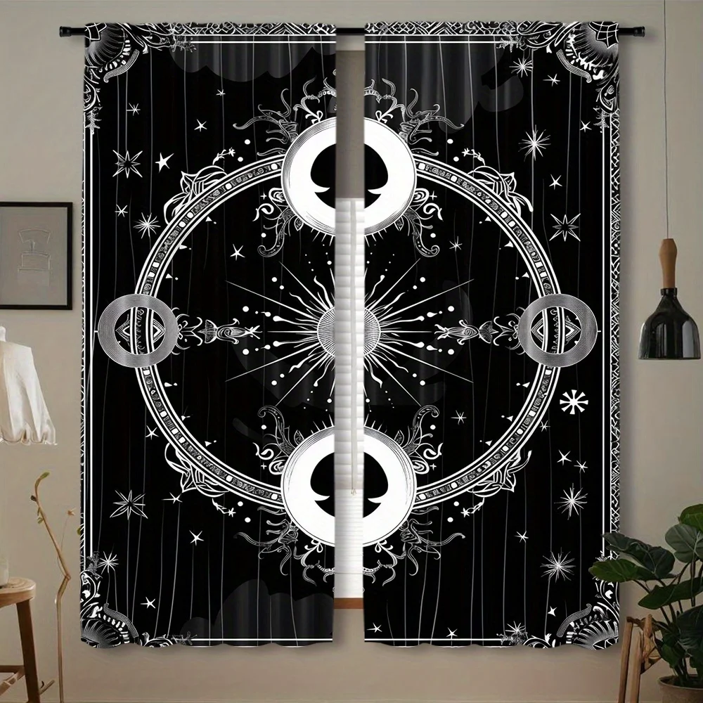 Gothic Tarot Celestial Curtain 2 Panels Symmetric Sun Moon Star Ornament Inn Room Curtain Dark Aesthetic Teen Bedroom Home Decor