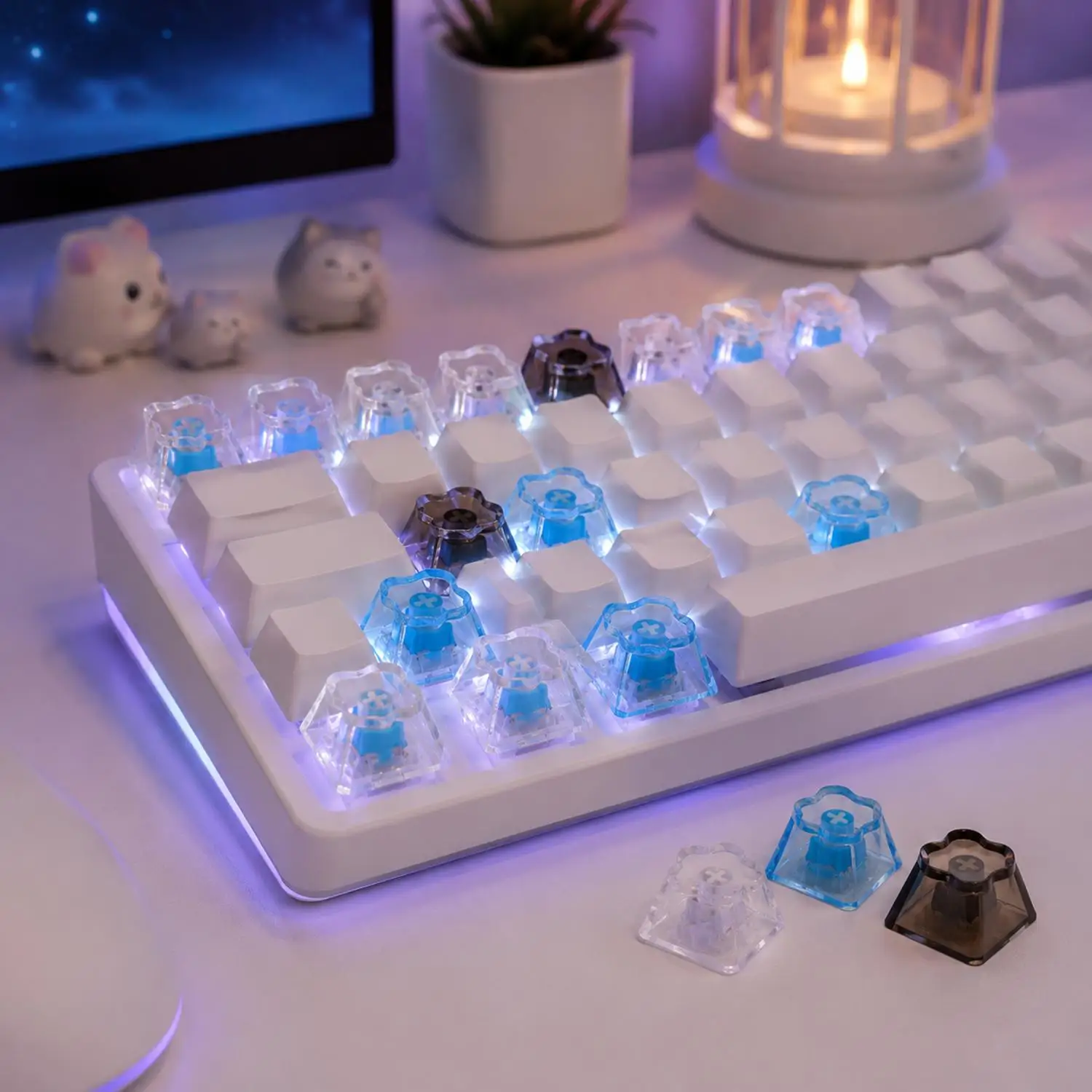 Universal Cartoon Cat Transparent Keycaps Kit For PC Laptop Computer Keyboard Keys Mechanical Keyboard Replacement  Key Caps